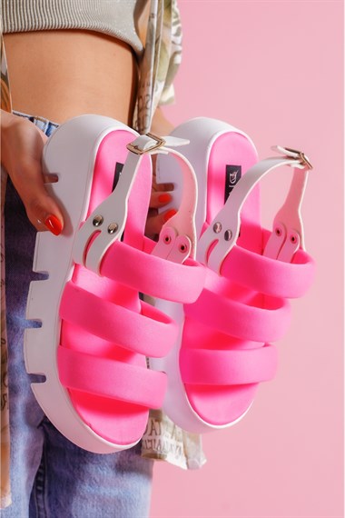 Yelena Pembe Neon Balon Bantı Günlük Sandalet